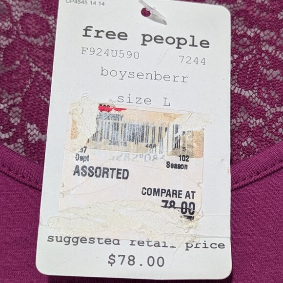 Free People Size Large Magenta Mini Dress Lace Back Puff Sleeve - Picture 2 of 5